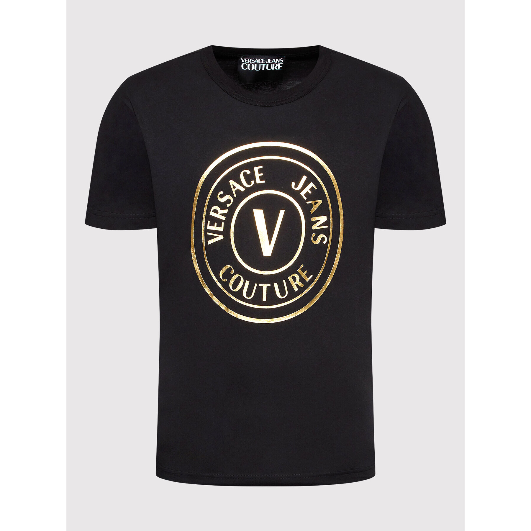 Versace Jeans Couture Majica Vemblem Thick Foil 73GAHT05 Črna Regular Fit - Pepit.si