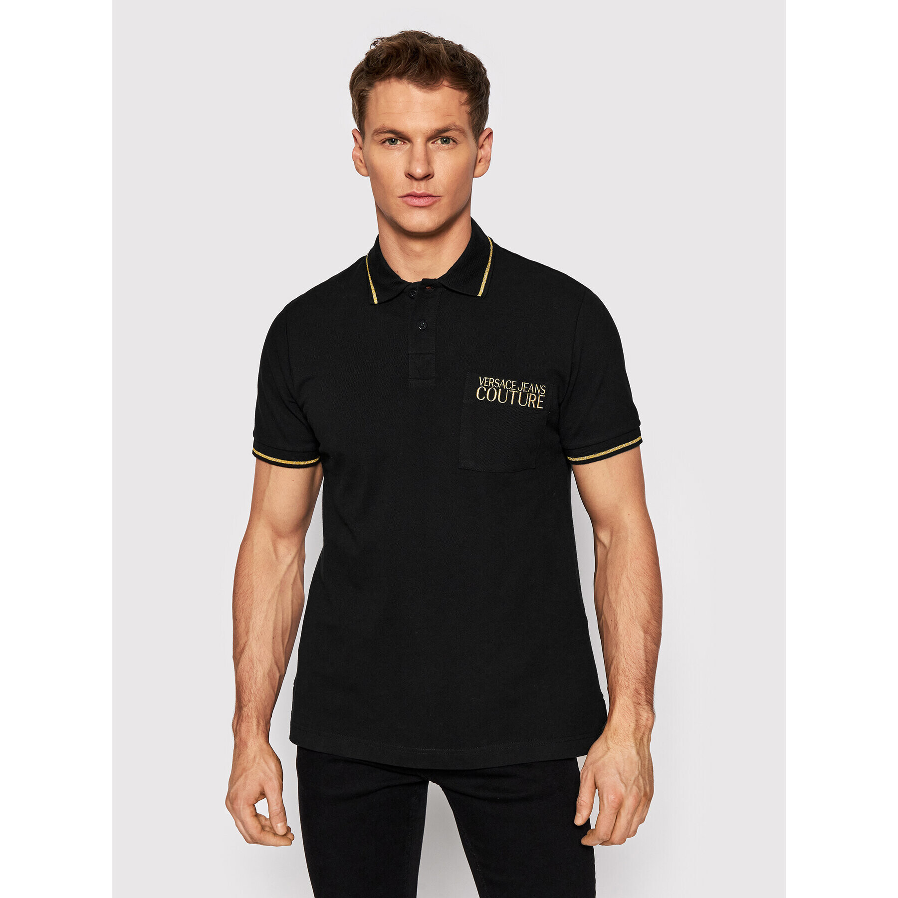 Versace Jeans Couture Polo majica 72GAGT01 Črna Regular Fit - Pepit.si