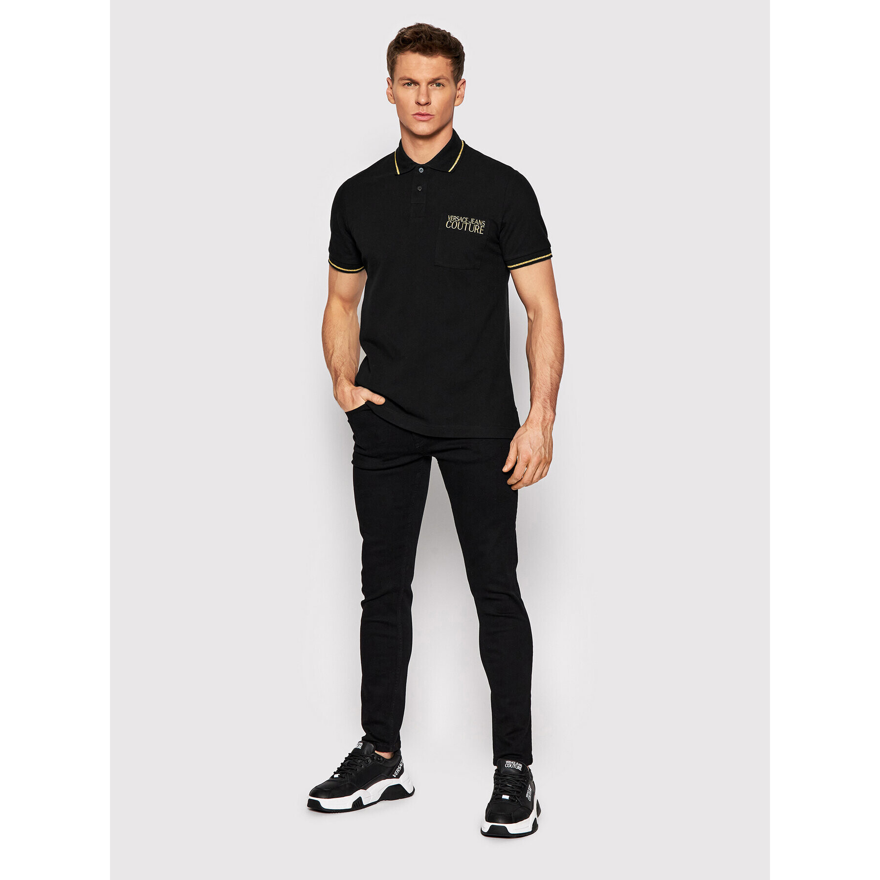 Versace Jeans Couture Polo majica 72GAGT01 Črna Regular Fit - Pepit.si