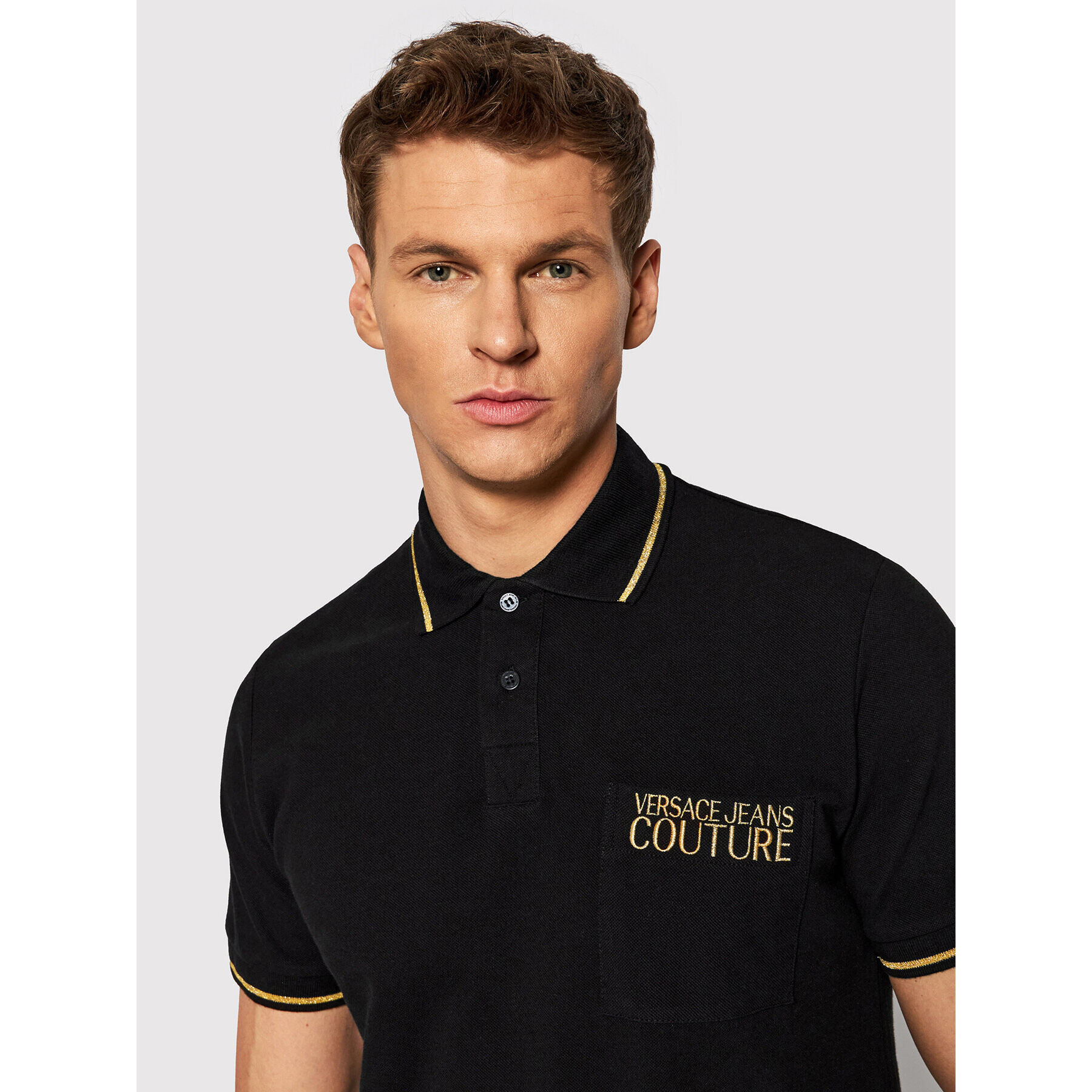 Versace Jeans Couture Polo majica 72GAGT01 Črna Regular Fit - Pepit.si