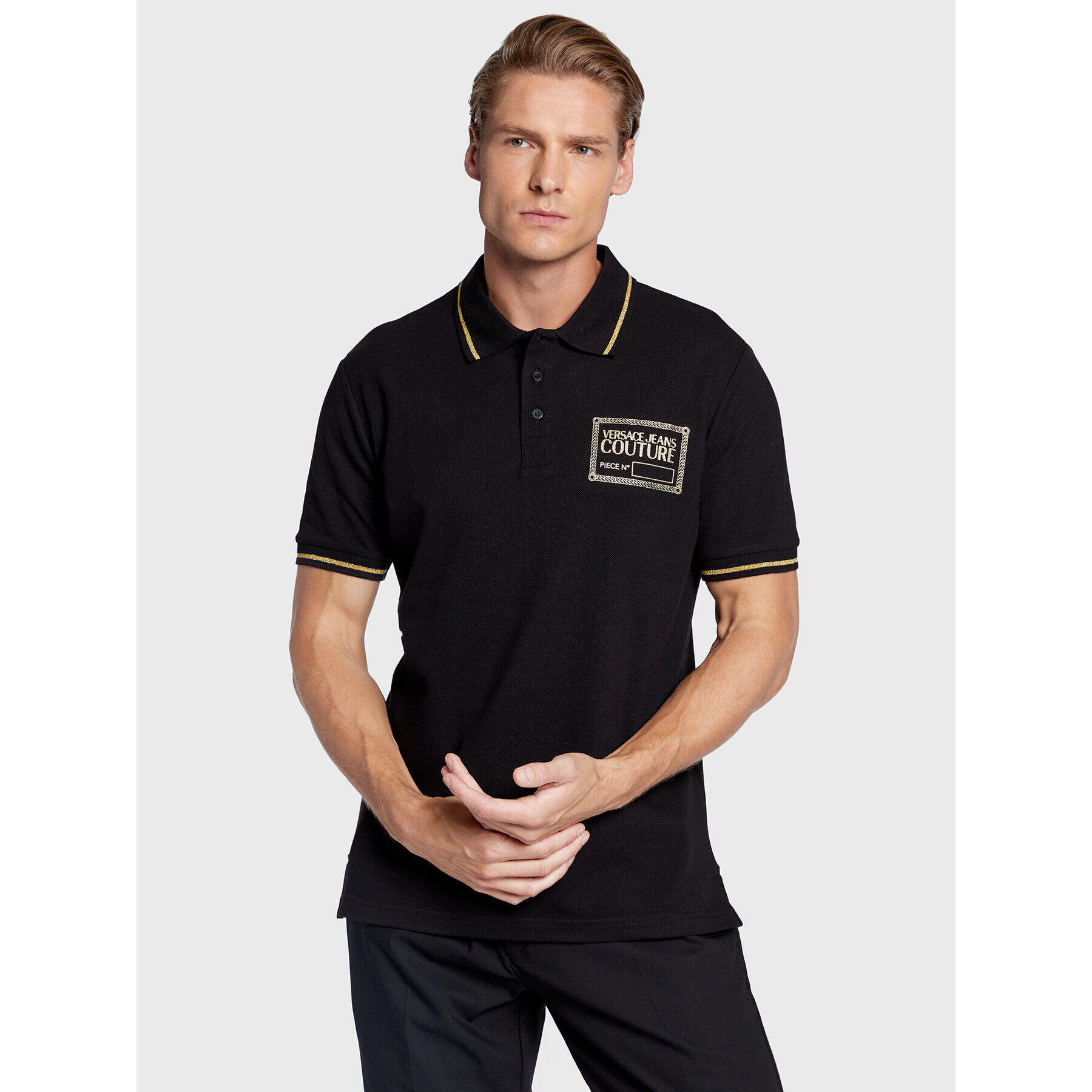 Versace Jeans Couture Polo majica 73GAGT03 Črna Regular Fit - Pepit.si