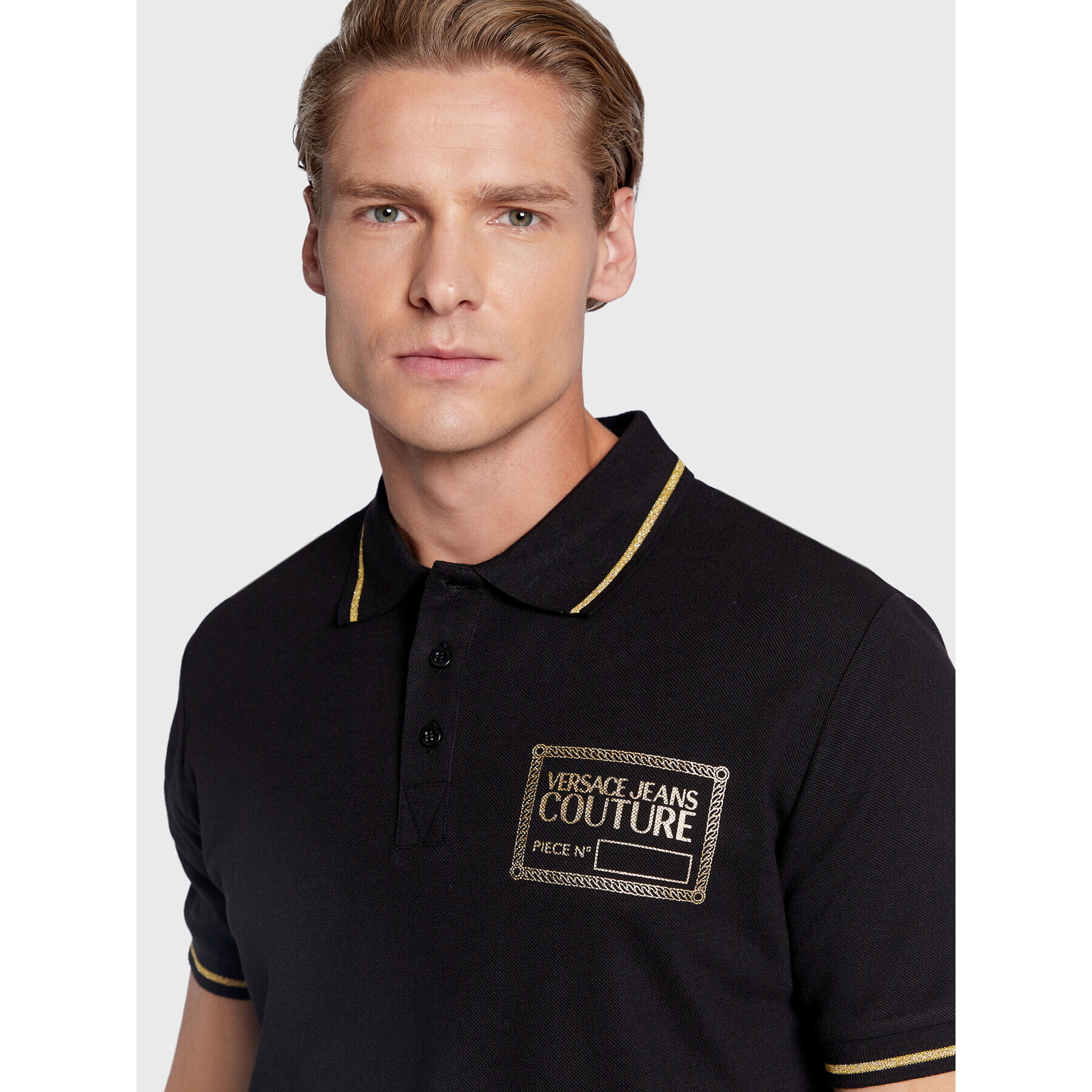 Versace Jeans Couture Polo majica 73GAGT03 Črna Regular Fit - Pepit.si