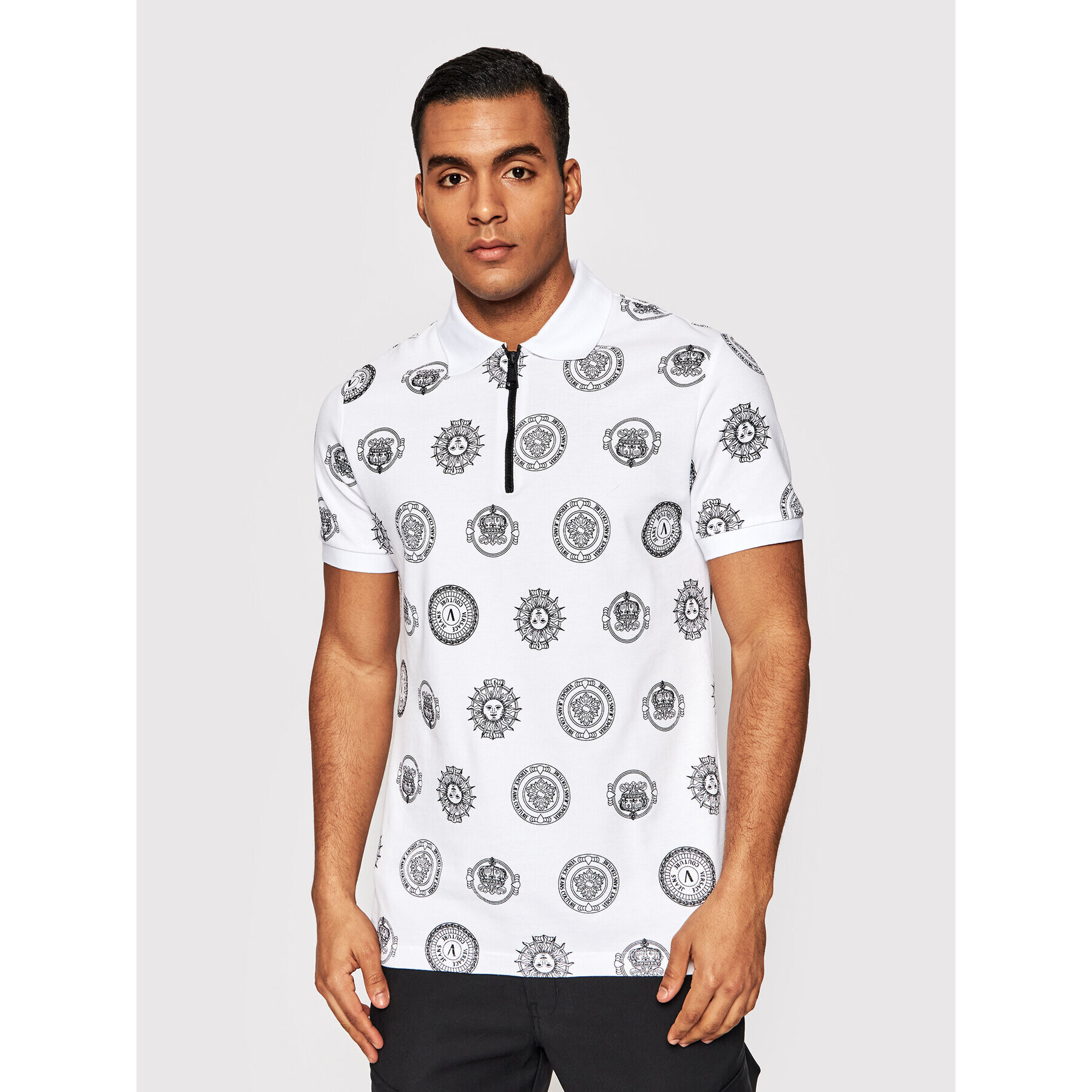 Versace Jeans Couture Polo majica Print Coin 72GAG626 Bela Regular Fit - Pepit.si