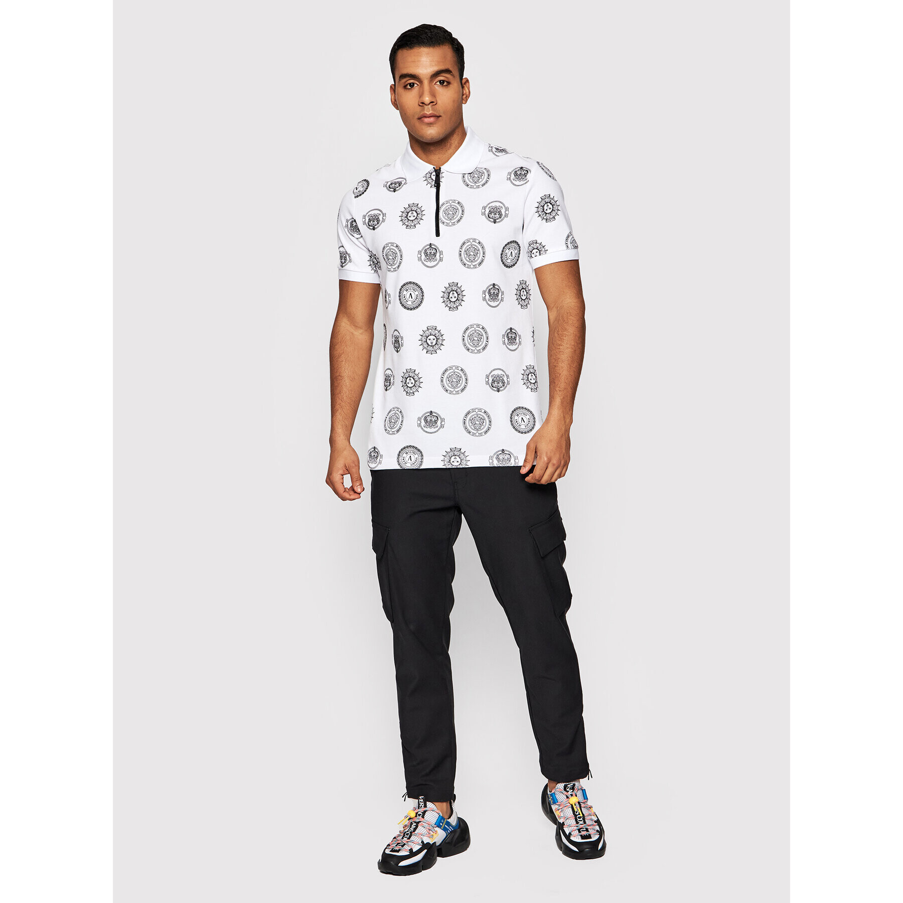 Versace Jeans Couture Polo majica Print Coin 72GAG626 Bela Regular Fit - Pepit.si