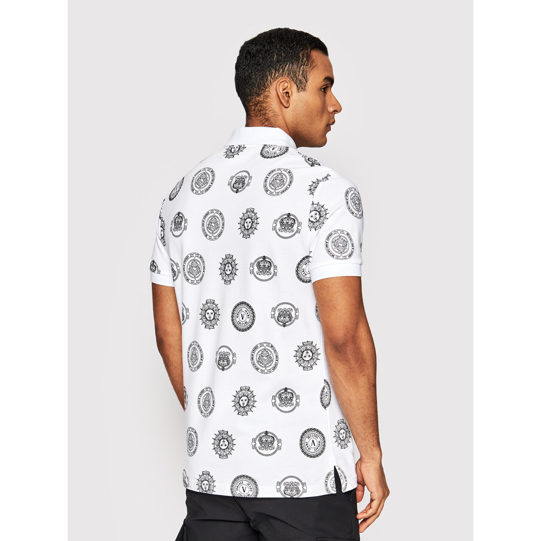 Versace Jeans Couture Polo majica Print Coin 72GAG626 Bela Regular Fit - Pepit.si