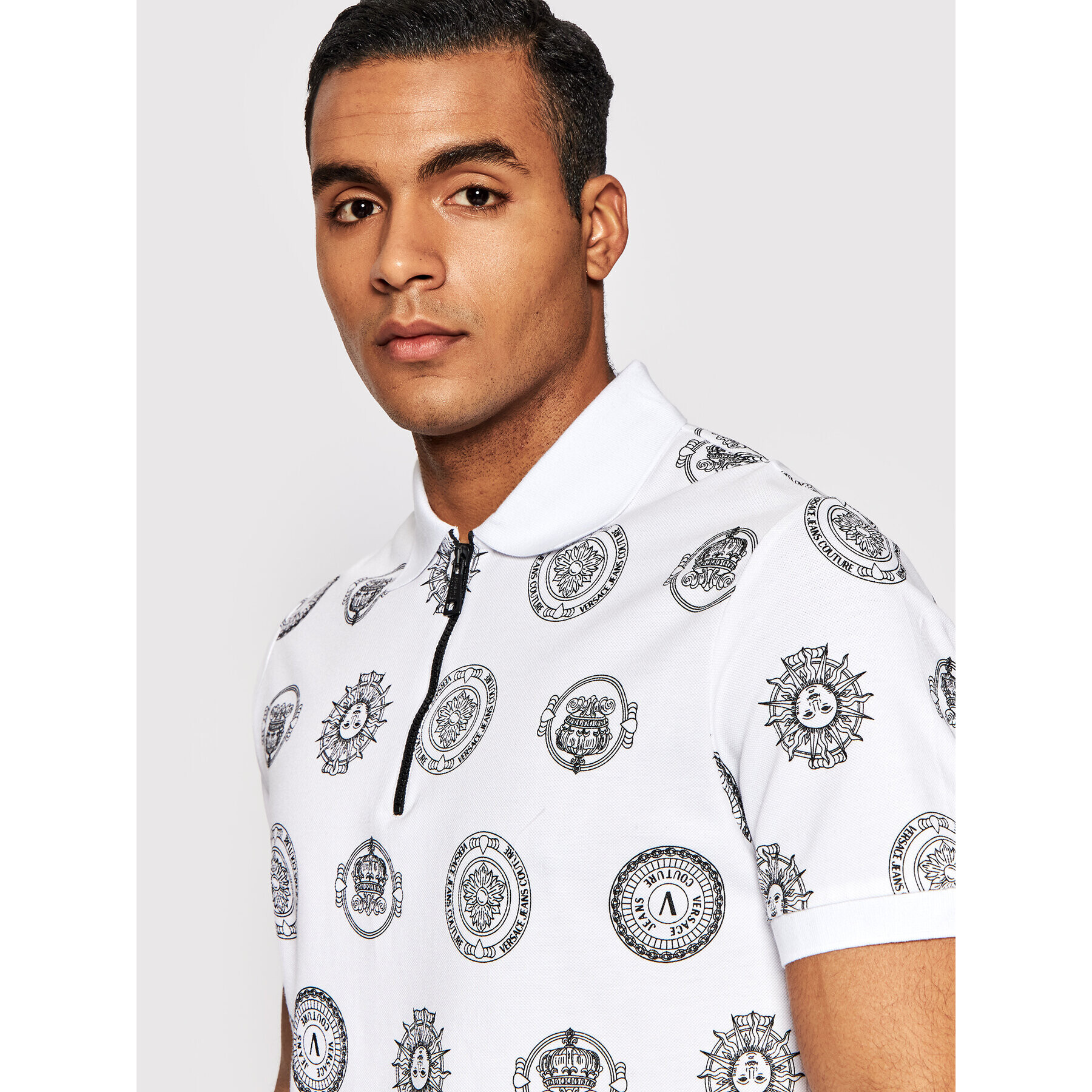 Versace Jeans Couture Polo majica Print Coin 72GAG626 Bela Regular Fit - Pepit.si