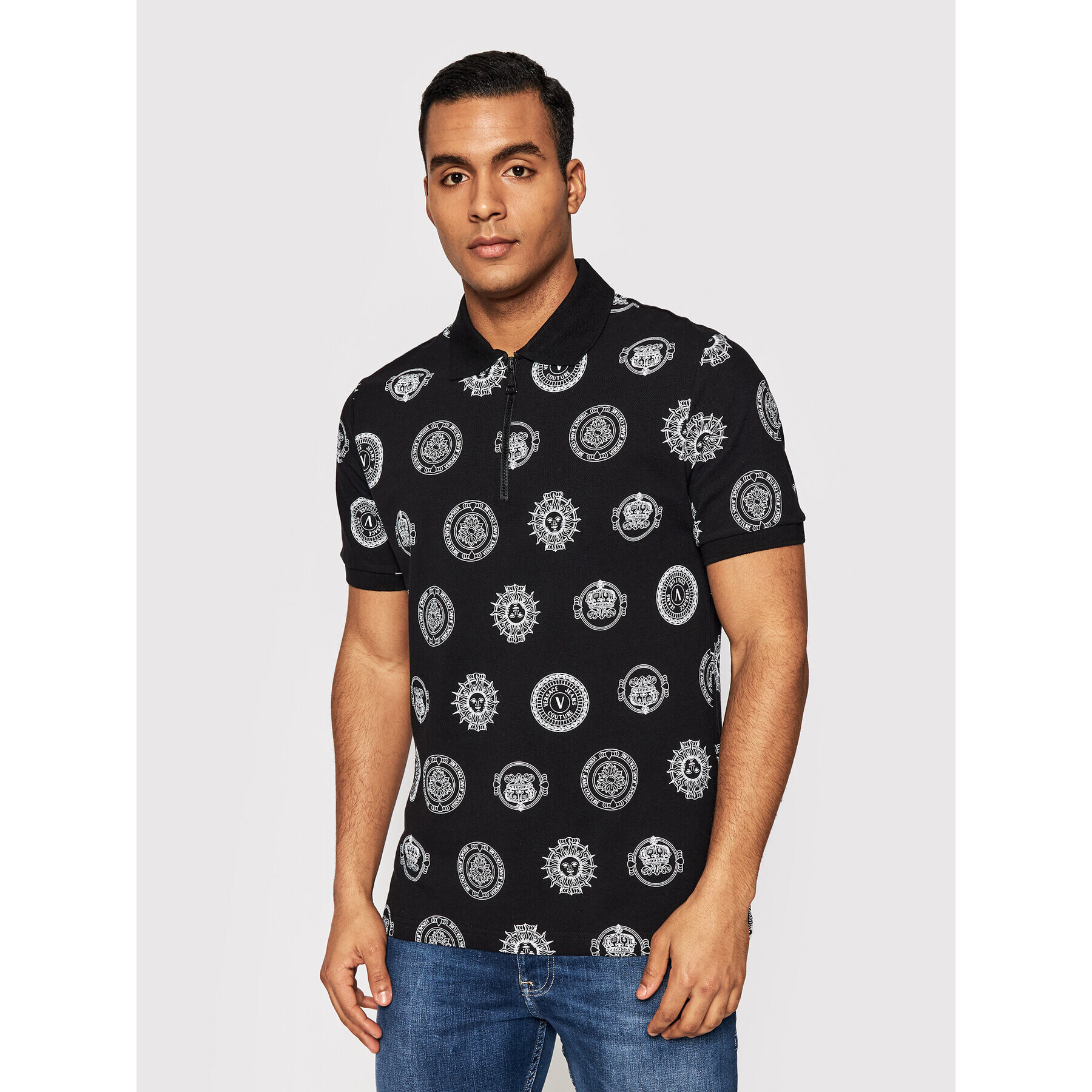 Versace Jeans Couture Polo majica Print Coin 72GAG626 Črna Regular Fit - Pepit.si