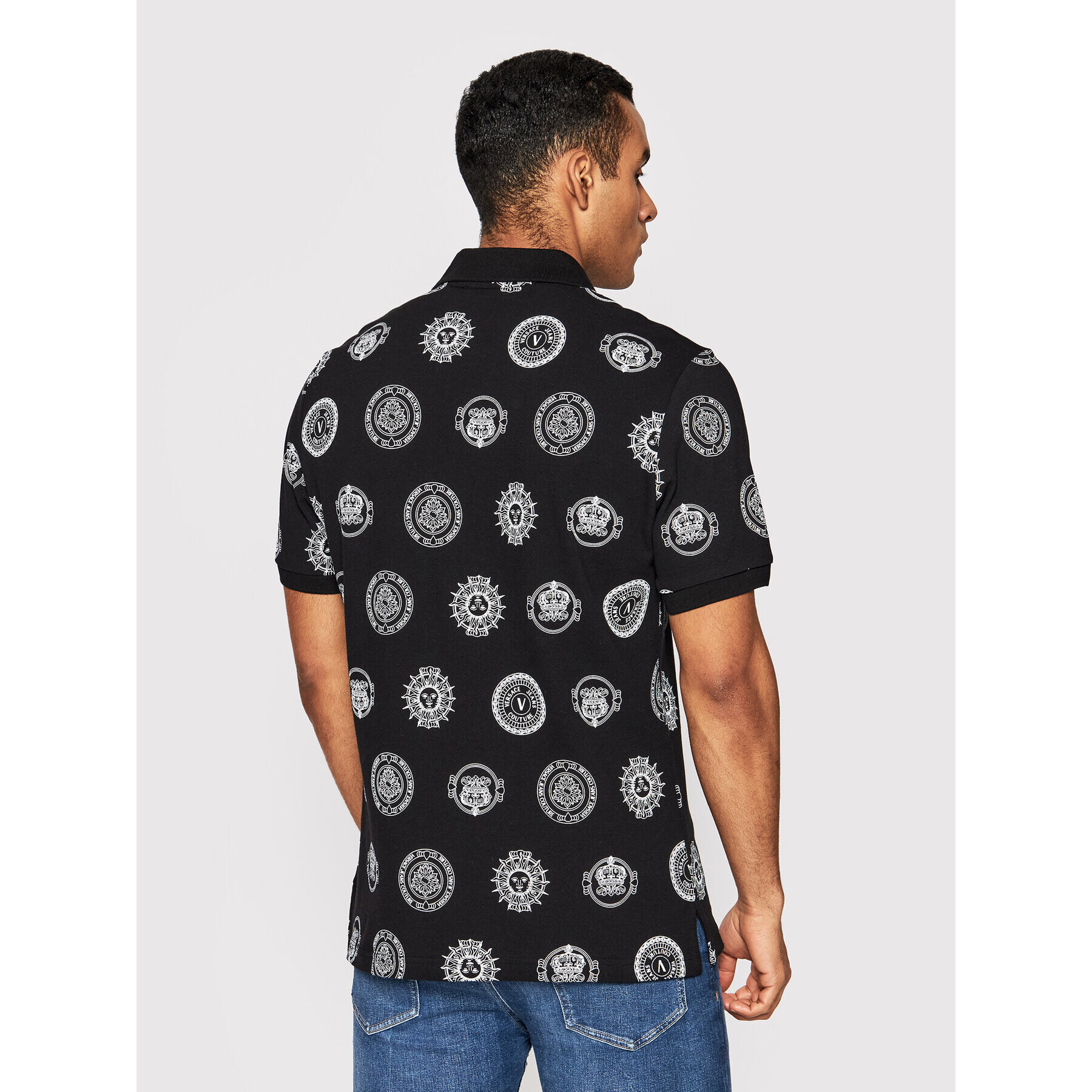 Versace Jeans Couture Polo majica Print Coin 72GAG626 Črna Regular Fit - Pepit.si