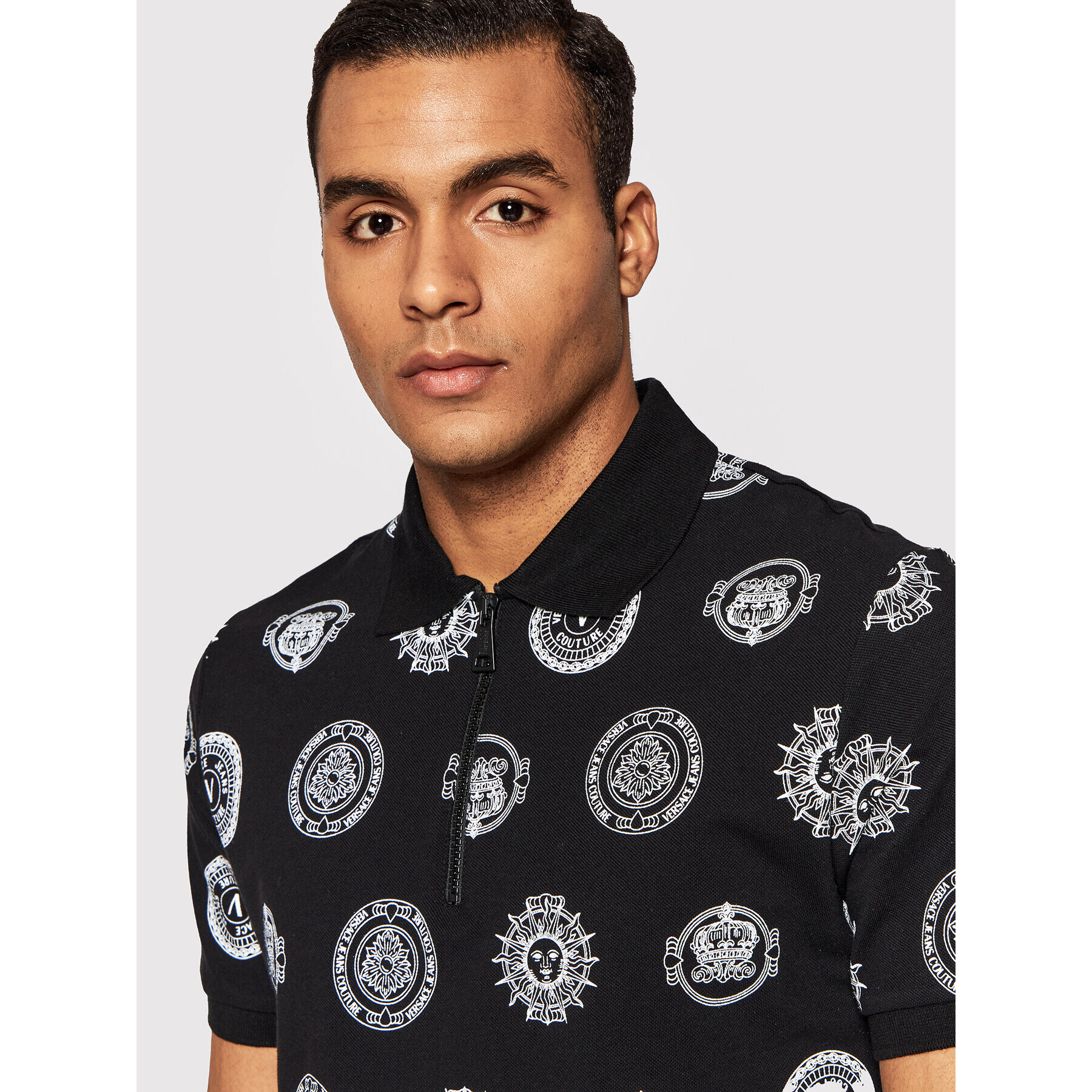 Versace Jeans Couture Polo majica Print Coin 72GAG626 Črna Regular Fit - Pepit.si