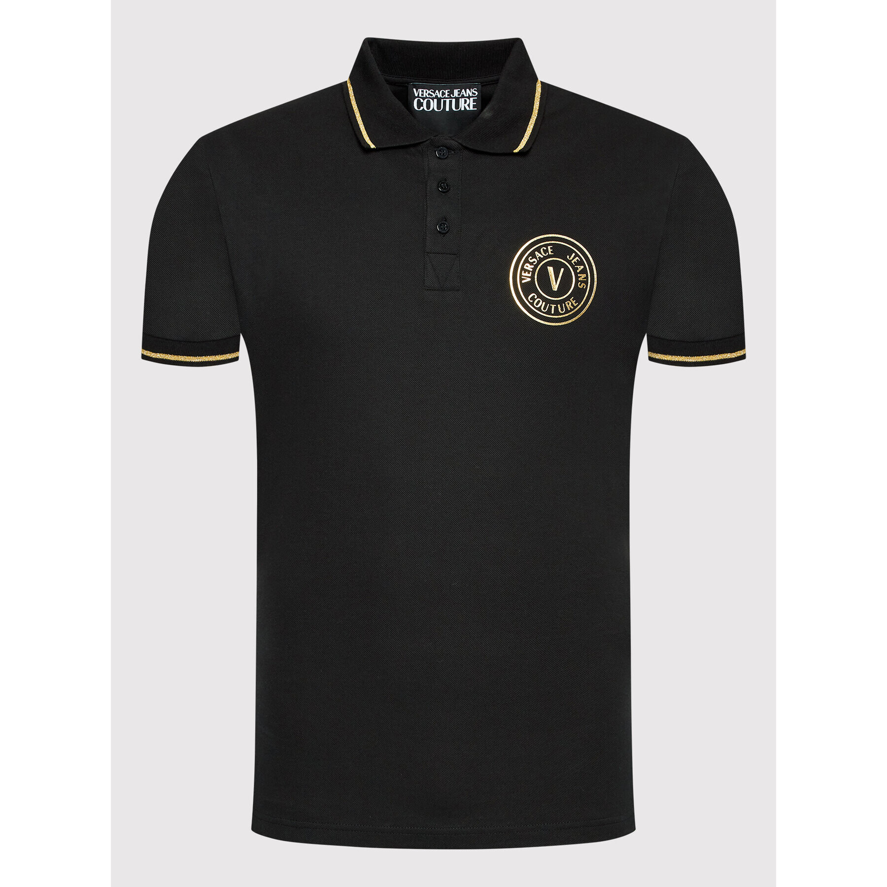 Versace Jeans Couture Polo majica Vemblem Thick Foil 73GAGT01 Črna Regular Fit - Pepit.si