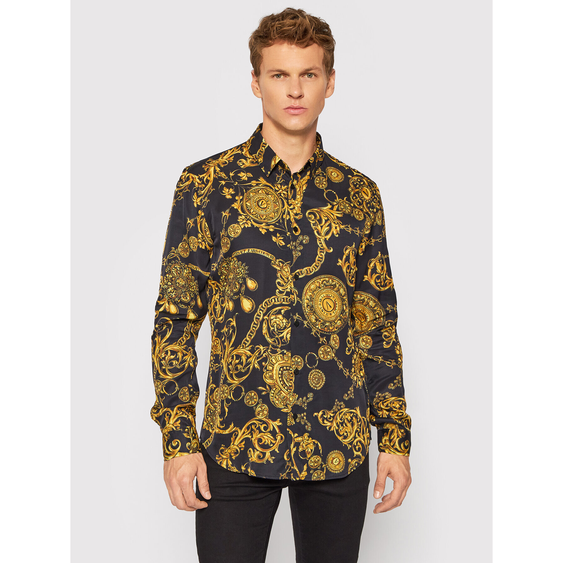 Versace Jeans Couture Srajca Print Baroque Bijoux 71GAL2S0 Črna Regular Fit - Pepit.si