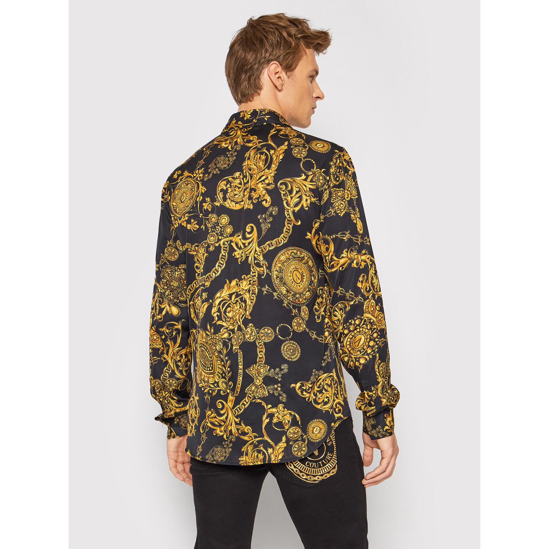 Versace Jeans Couture Srajca Print Baroque Bijoux 71GAL2S0 Črna Regular Fit - Pepit.si