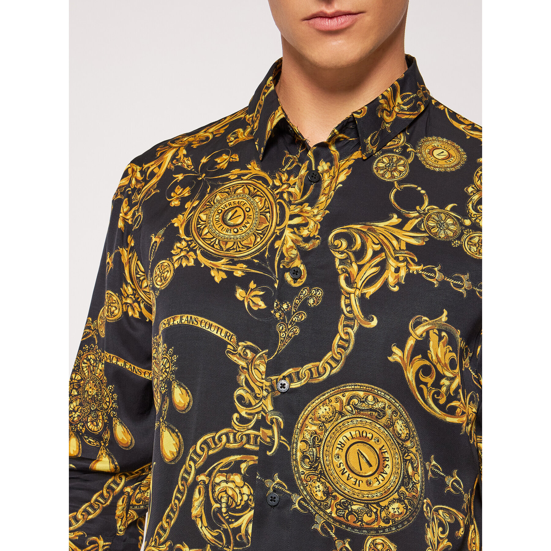 Versace Jeans Couture Srajca Print Baroque Bijoux 71GAL2S0 Črna Regular Fit - Pepit.si