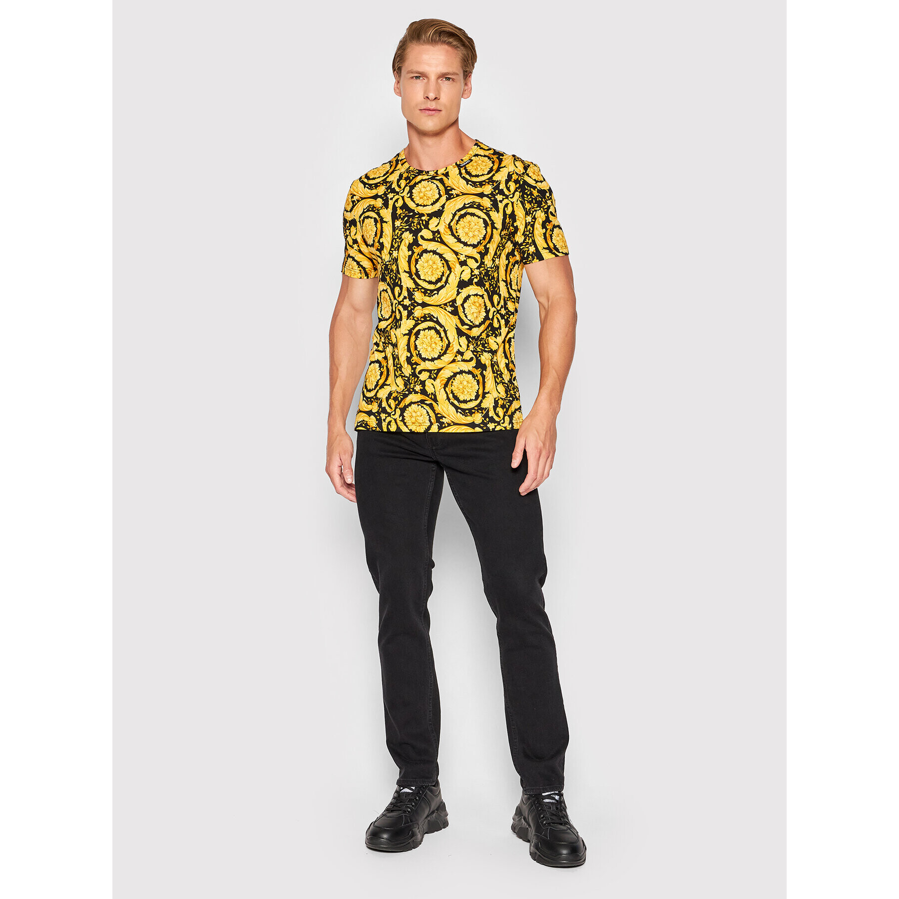 Versace Majica Barocco Print 1000959 Rumena Regular Fit - Pepit.si