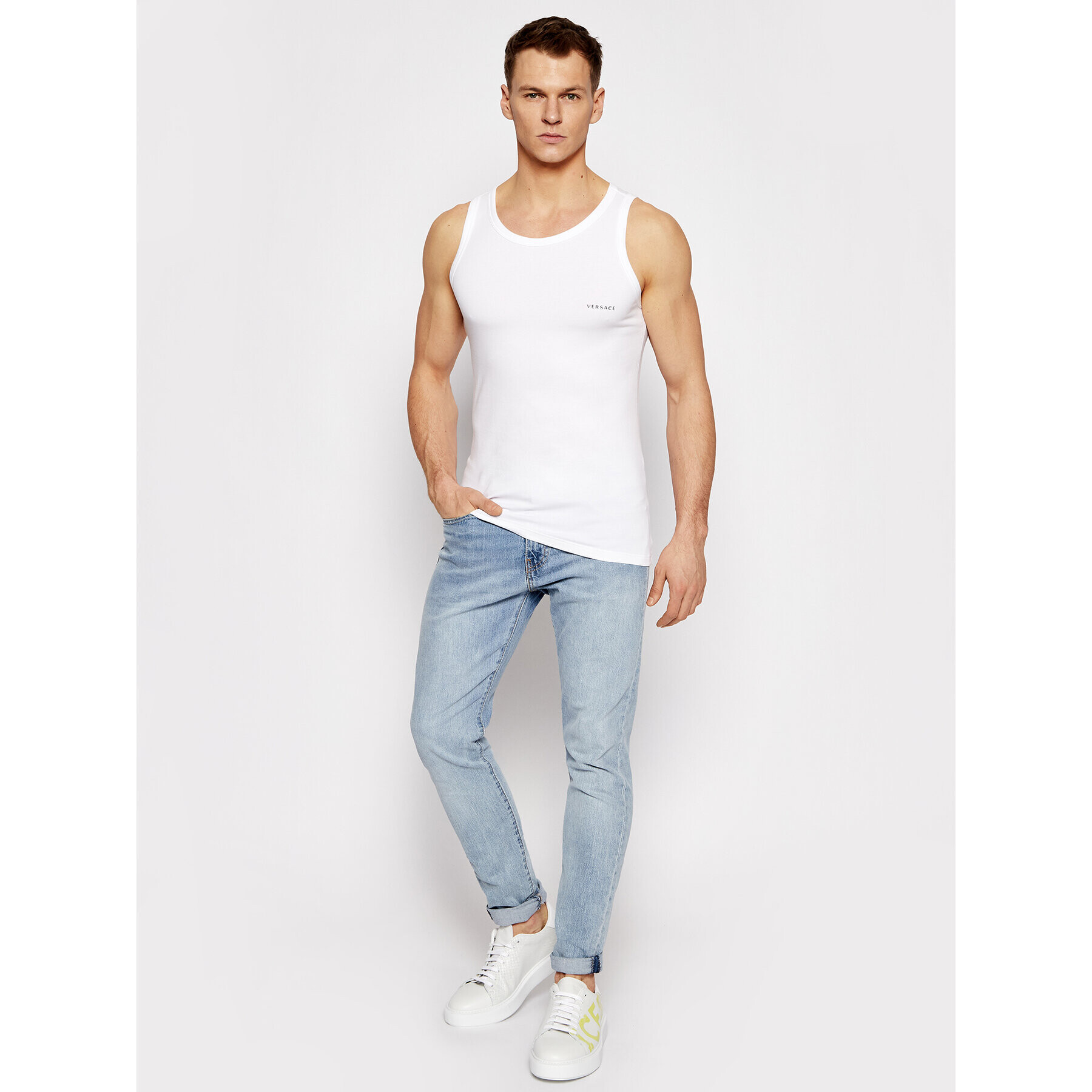 Versace Majica brez rokavov Canotta AUU04022 Bela Slim Fit - Pepit.si