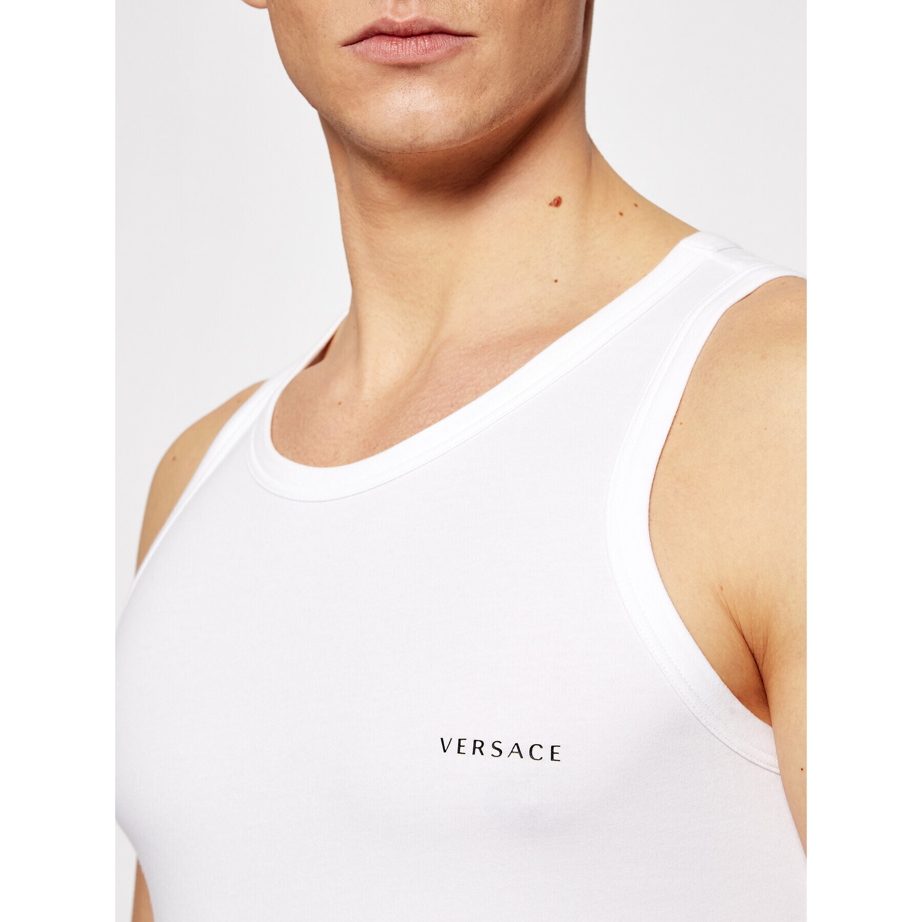 Versace Majica brez rokavov Canotta AUU04022 Bela Slim Fit - Pepit.si