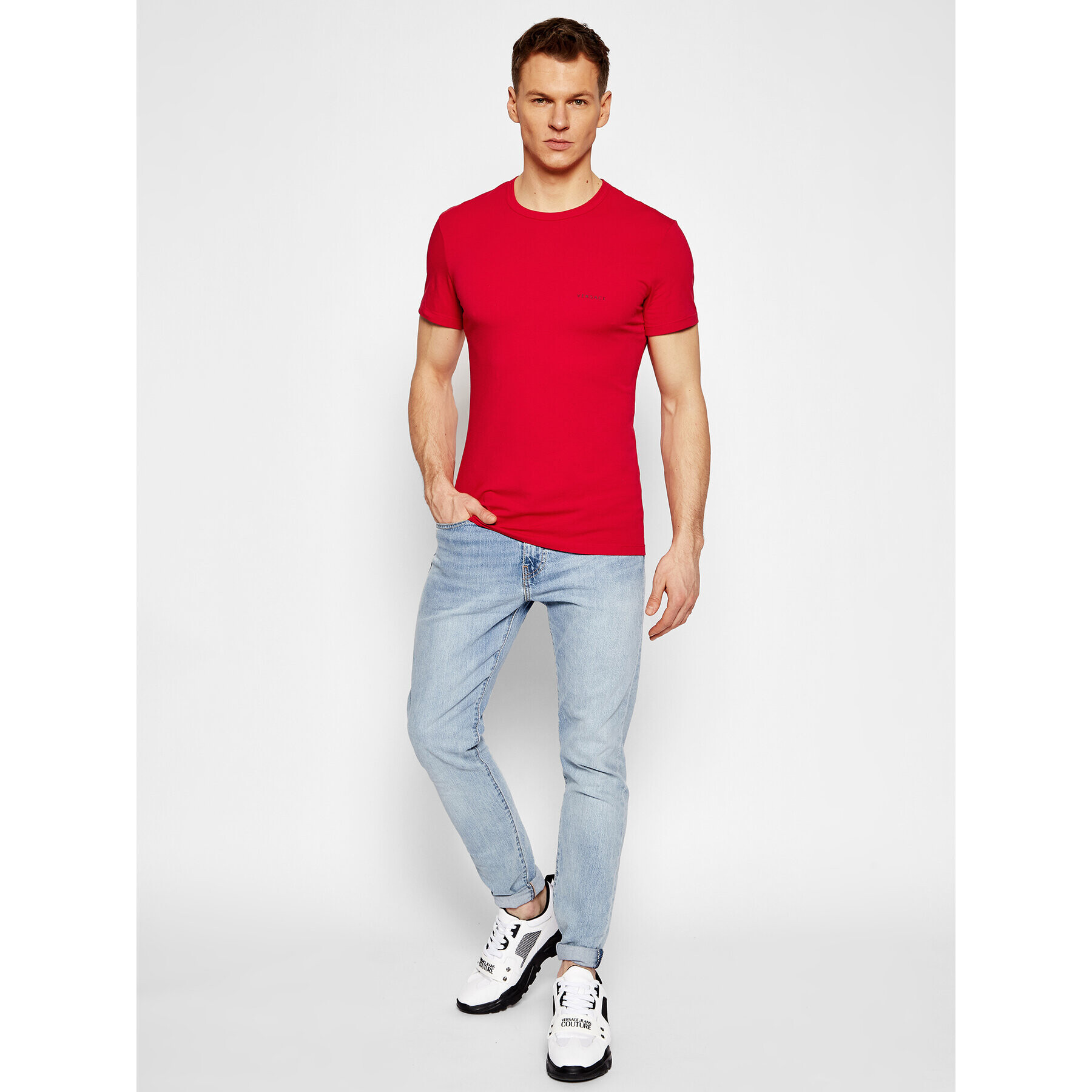 Versace Majica Girocollo AUU04023 Rdeča Slim Fit - Pepit.si