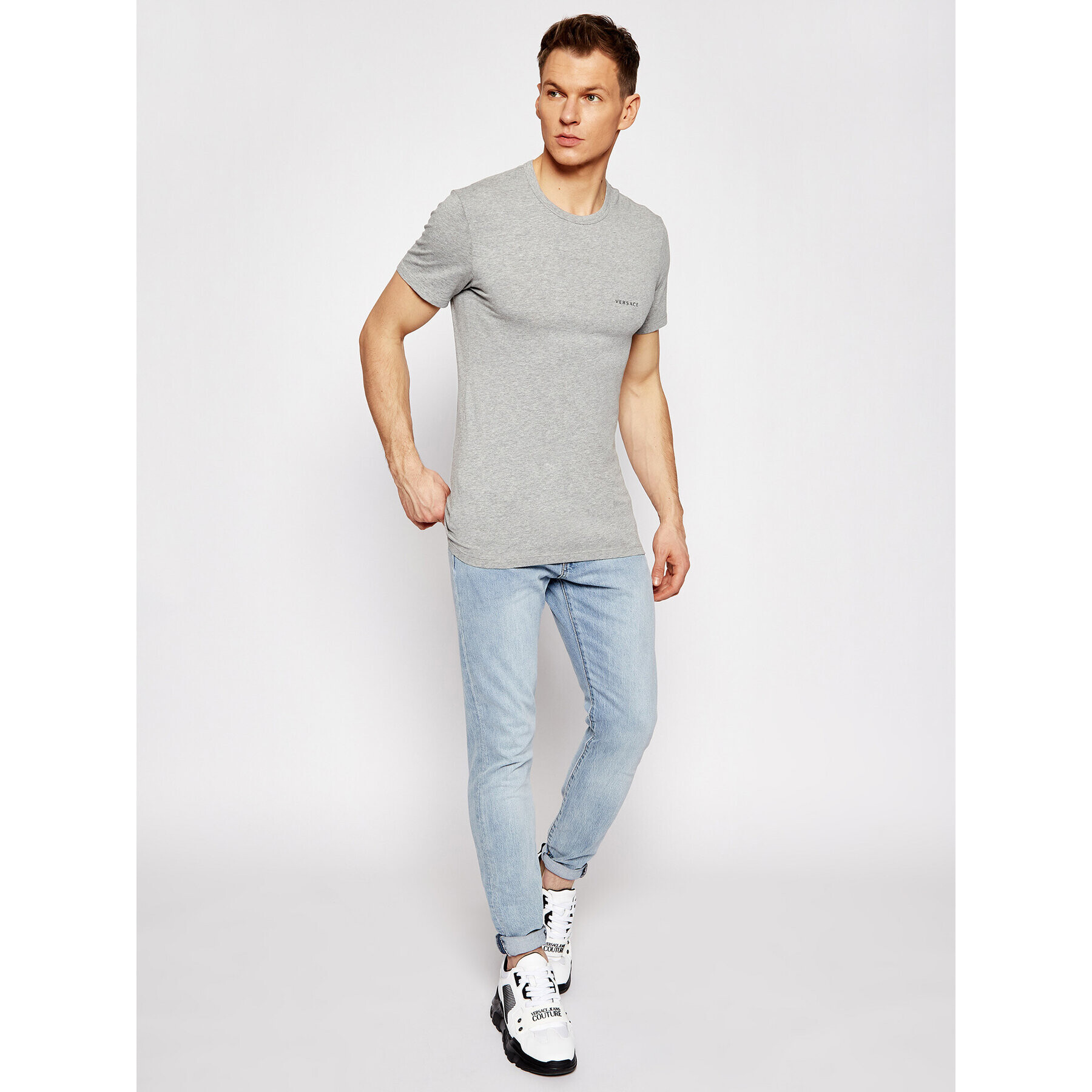 Versace Majica Girocollo AUU04023 Siva Slim Fit - Pepit.si