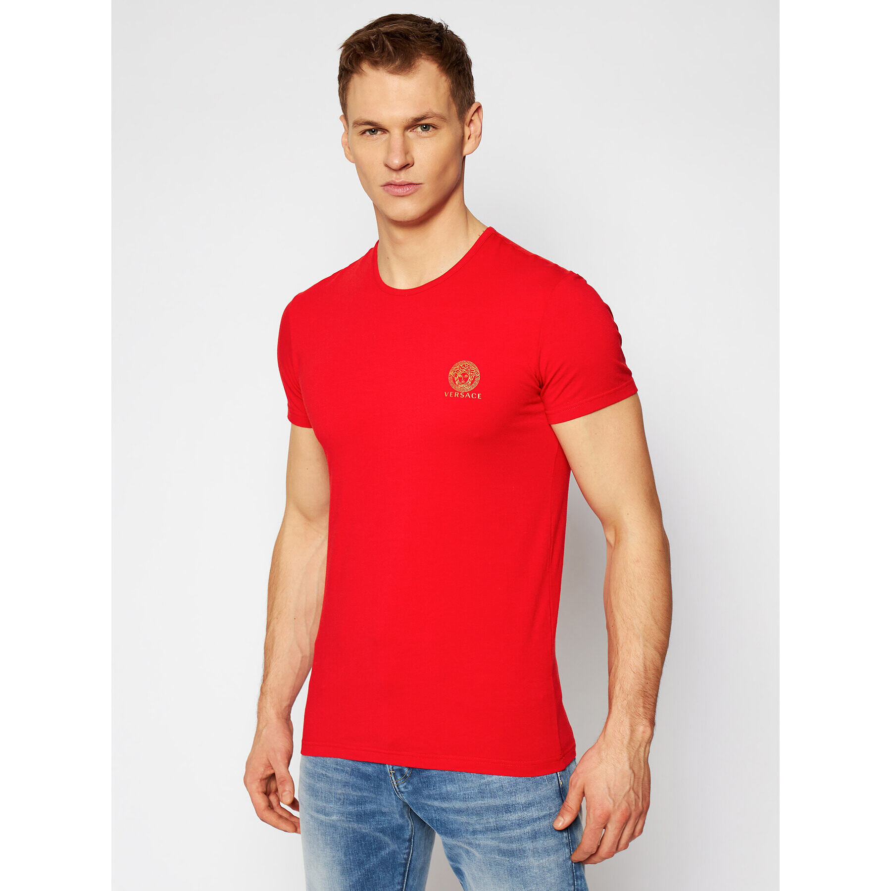 Versace Majica Mc Girocollo Intimo Uomo AUU01005 Rdeča Slim Fit - Pepit.si