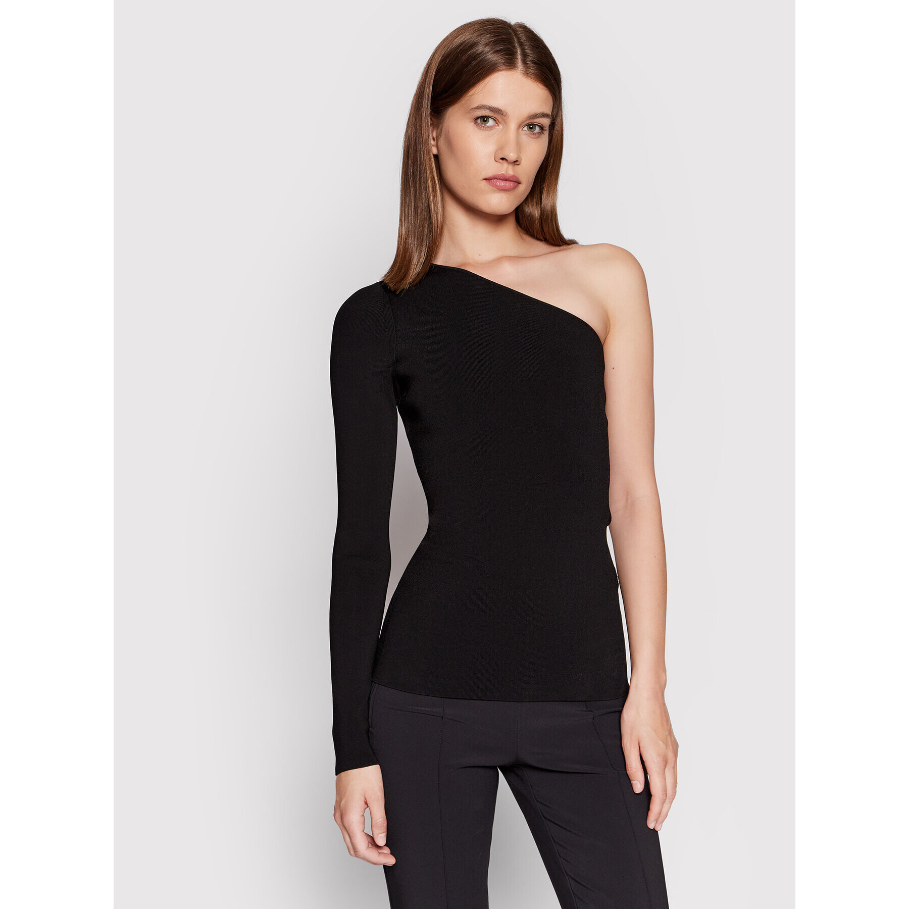 Victoria Victoria Beckham Bluza One Shoulder 1222KTP003534A Črna Slim Fit - Pepit.si