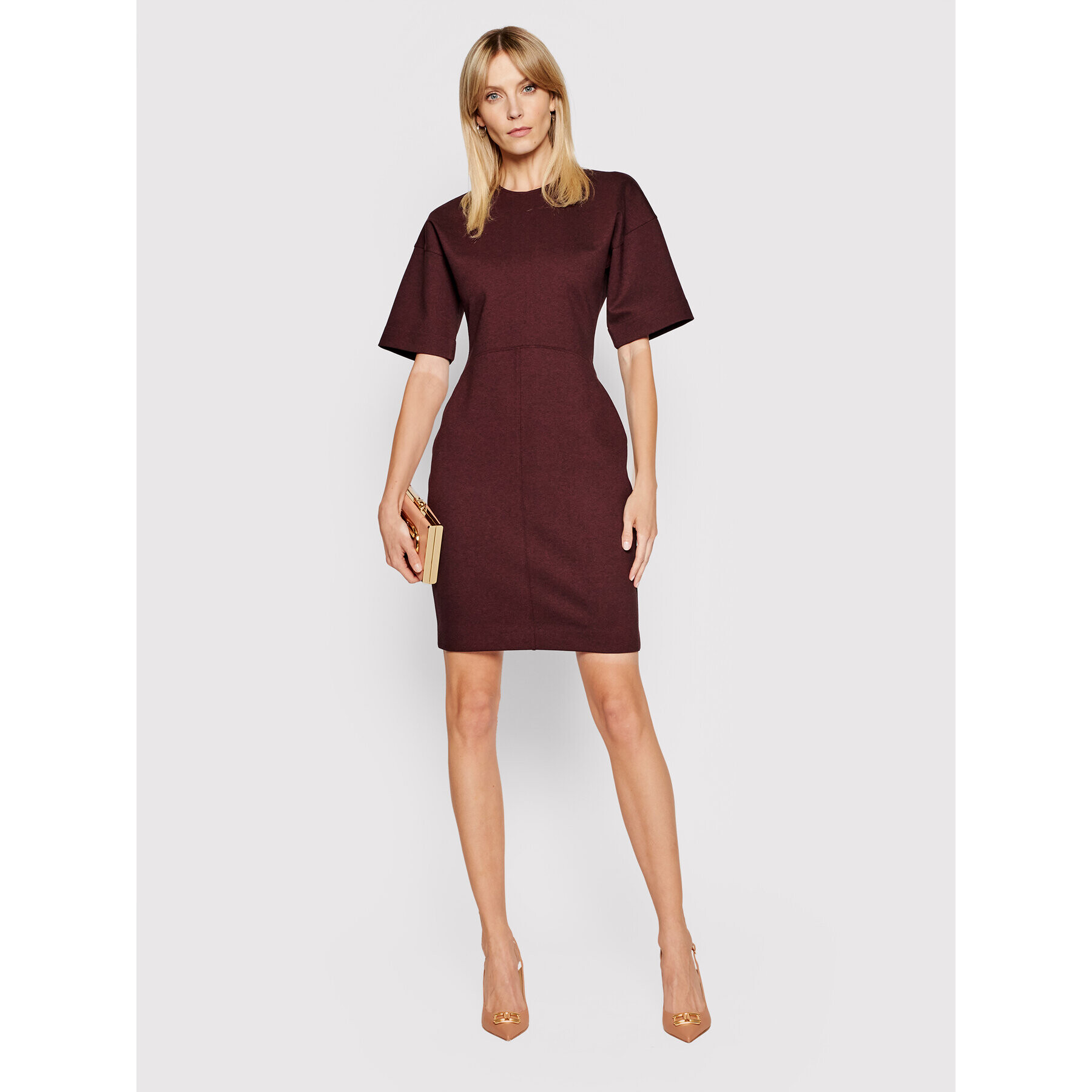 Victoria Victoria Beckham Pletena obleka Ponti 2221JDR002477A Bordo rdeča Slim Fit - Pepit.si