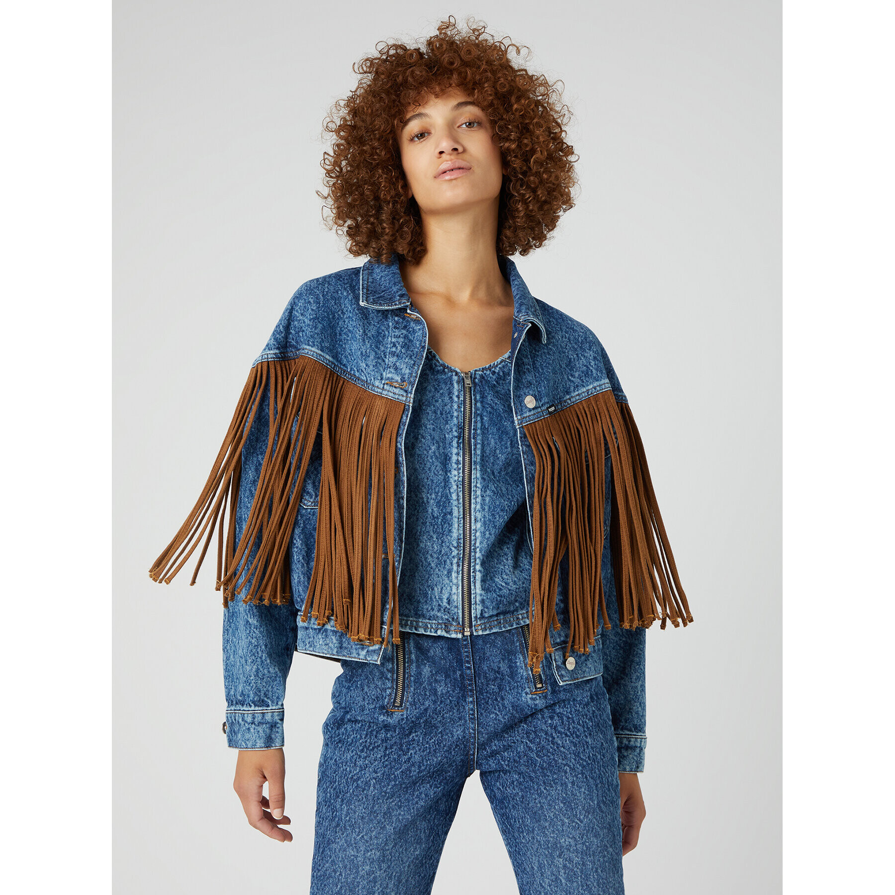 Wrangler Jeans jakna Cowboy Fringe W4FA96M27 112327084 Modra Regular Fit - Pepit.si