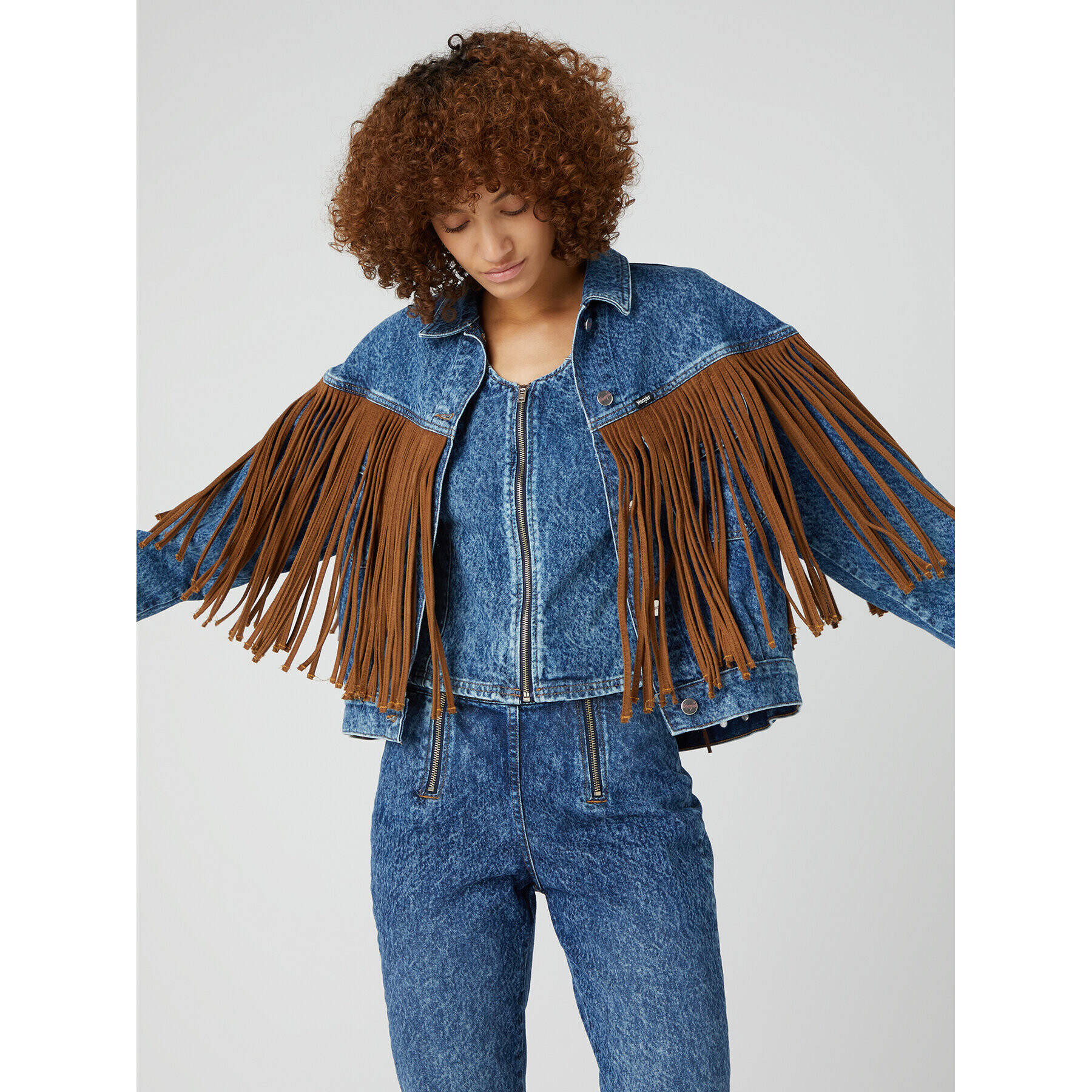 Wrangler Jeans jakna Cowboy Fringe W4FA96M27 112327084 Modra Regular Fit - Pepit.si