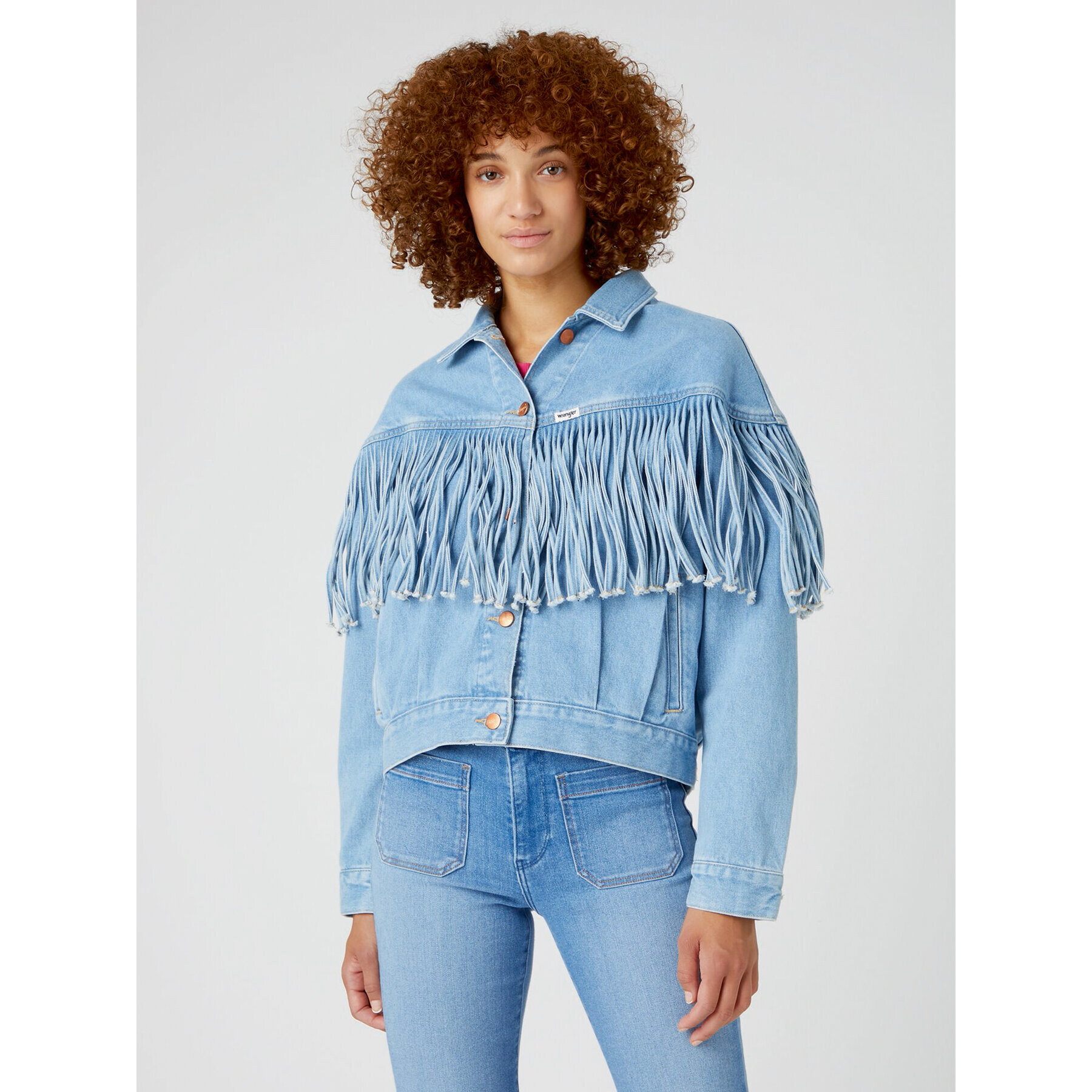 Wrangler Jeans jakna Western Fringe W5039632W 112332055 Modra Relaxed Fit - Pepit.si