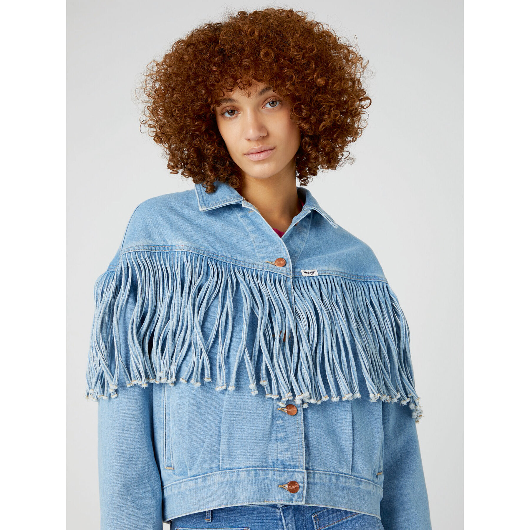 Wrangler Jeans jakna Western Fringe W5039632W 112332055 Modra Relaxed Fit - Pepit.si