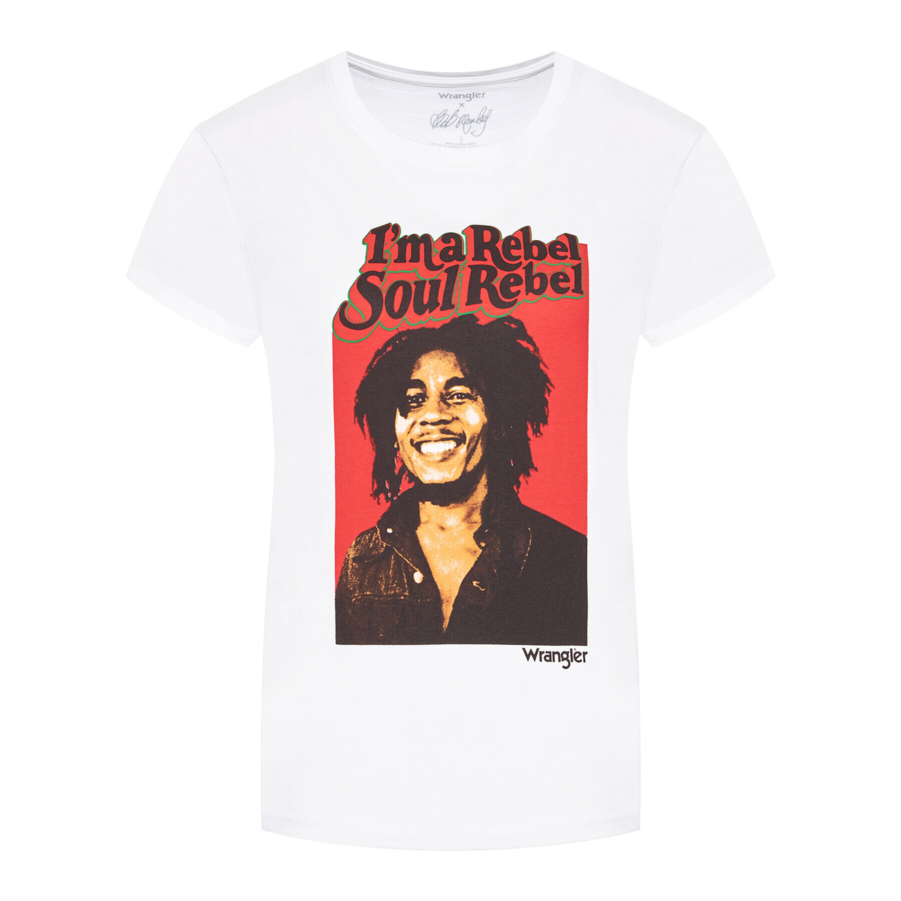 Wrangler Majica BOB MARLEY Soul Rebel W711EE989 Bela Regular Fit - Pepit.si