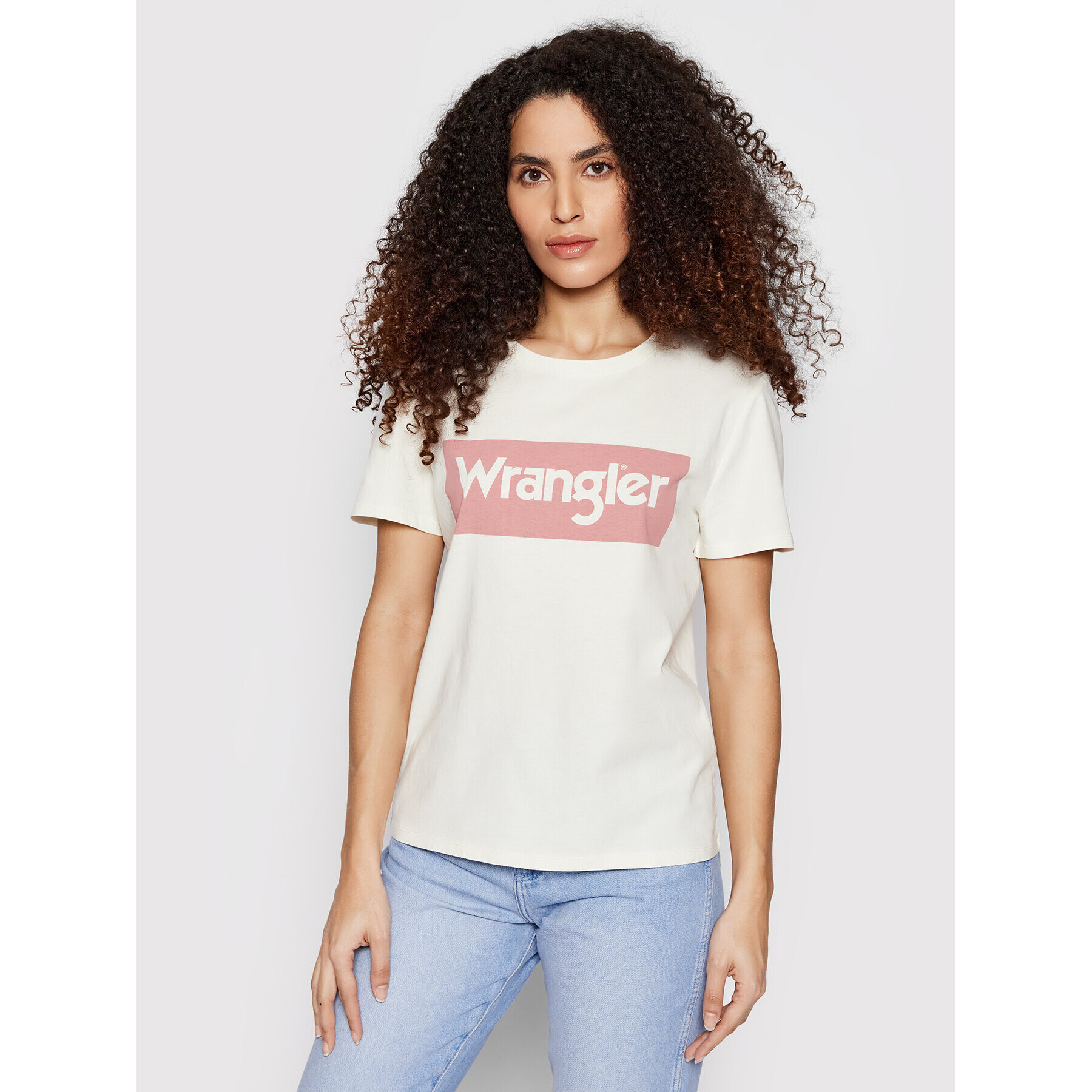 Wrangler Majica Box Logo W7P3D3C11 Bež Regular Fit - Pepit.si