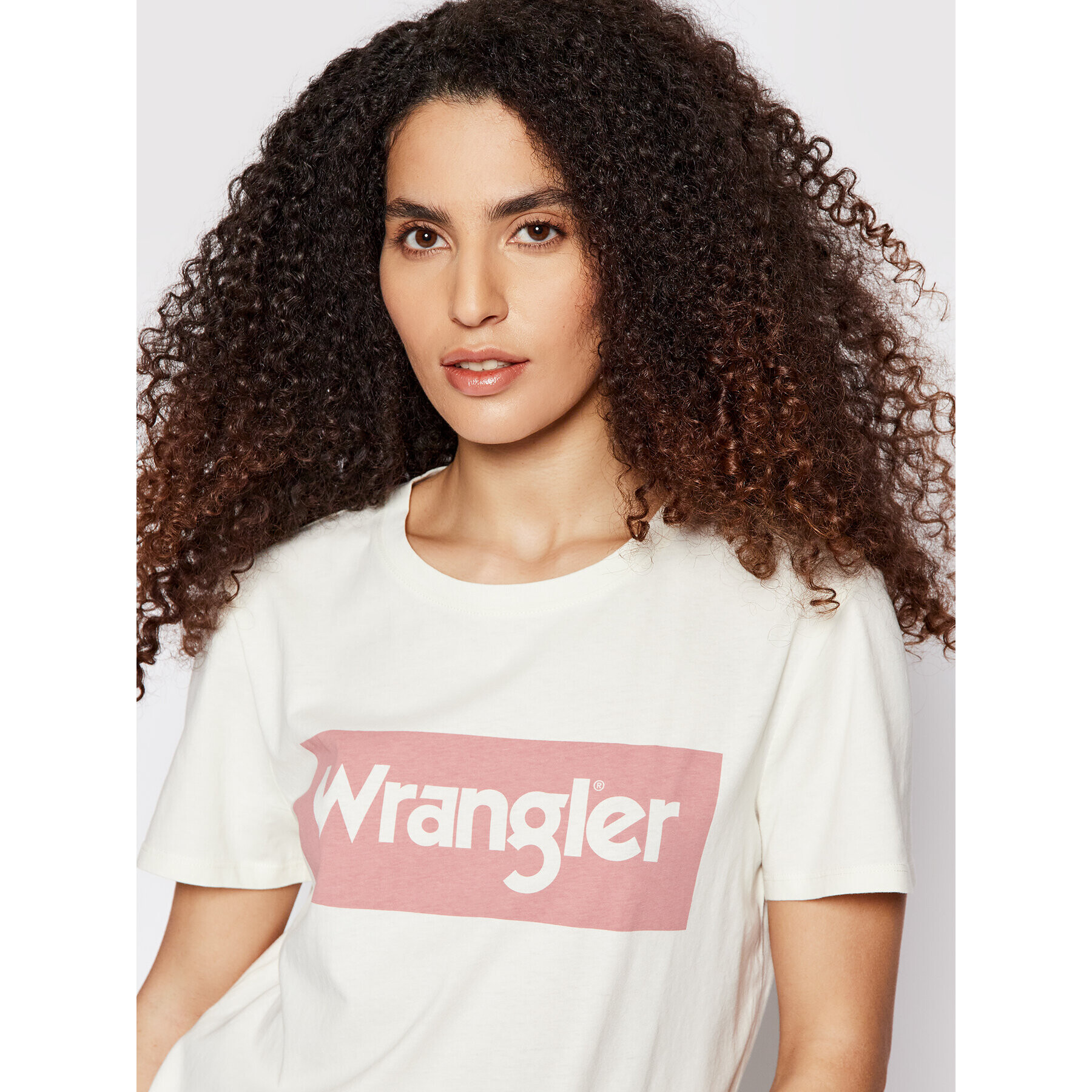 Wrangler Majica Box Logo W7P3D3C11 Bež Regular Fit - Pepit.si