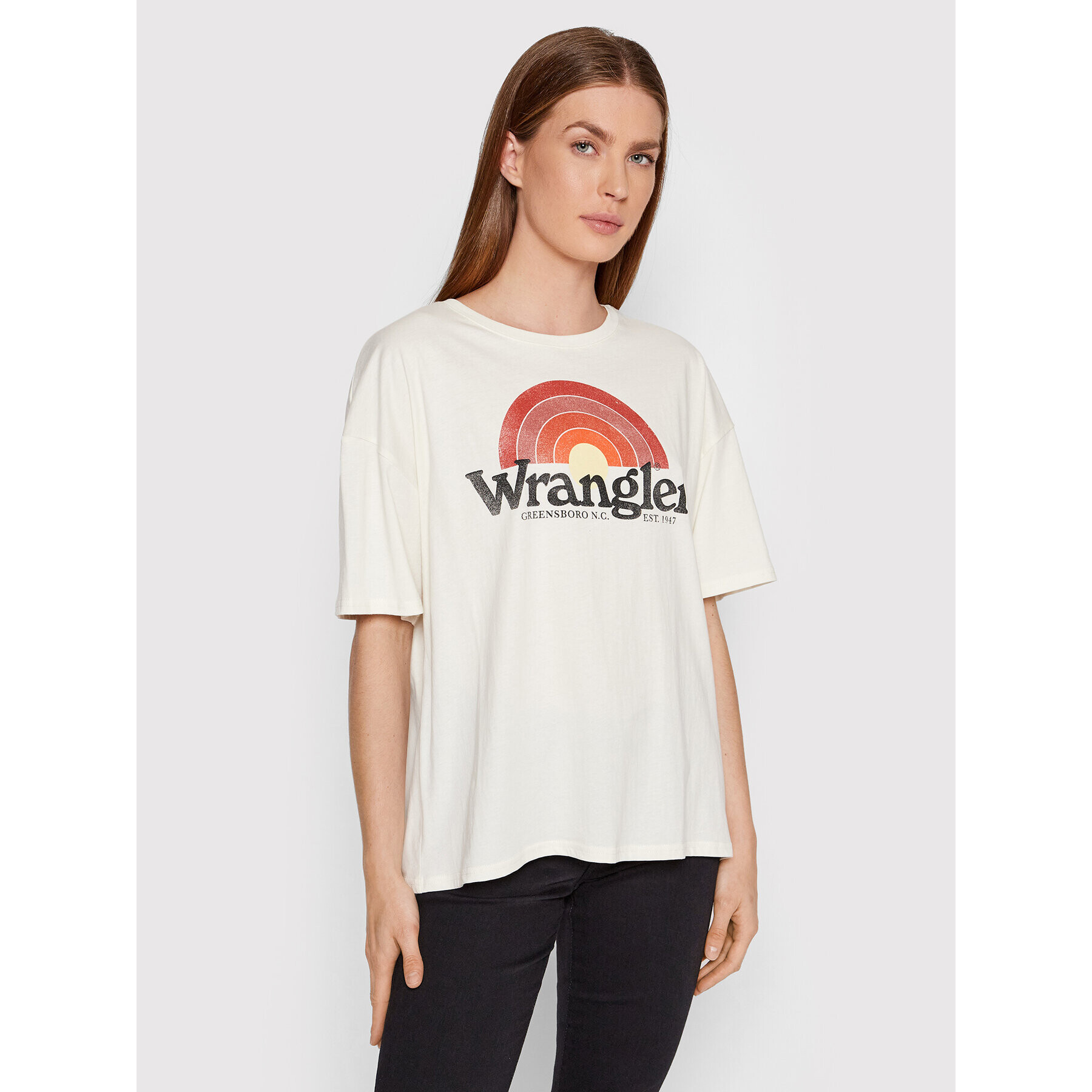 Wrangler Majica Girlfriend W7R9GHC11 Bela Regular Fit - Pepit.si