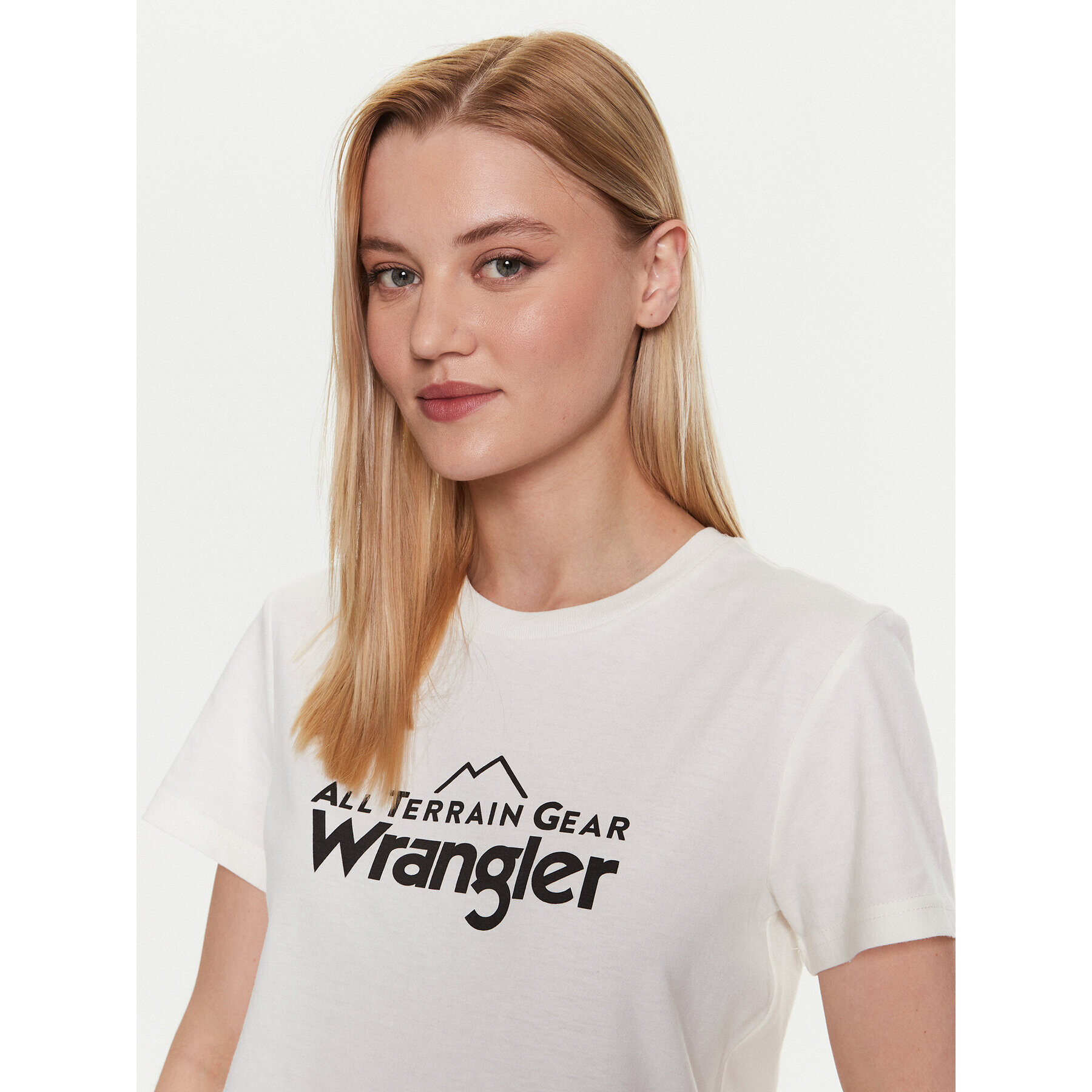 Wrangler Majica Logo Tee WC5FGEM22 112326341 Écru Regular Fit - Pepit.si