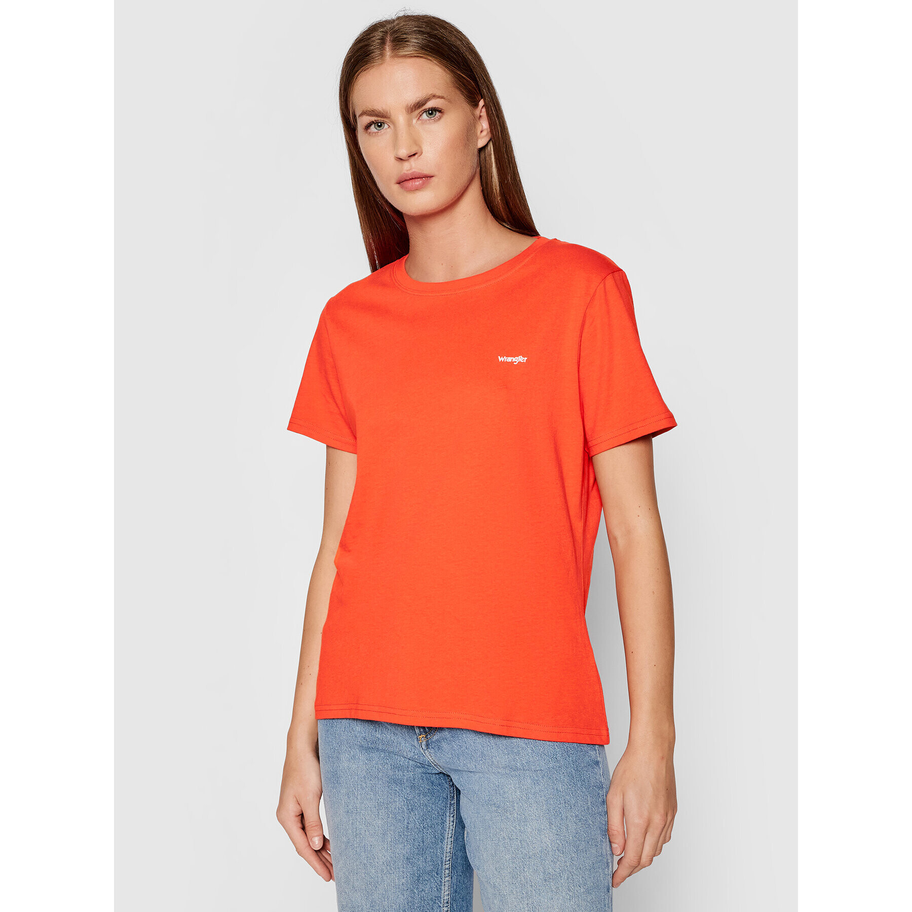 Wrangler Majica Sign Off Tee W7Q0D3 Oranžna Regular Fit - Pepit.si